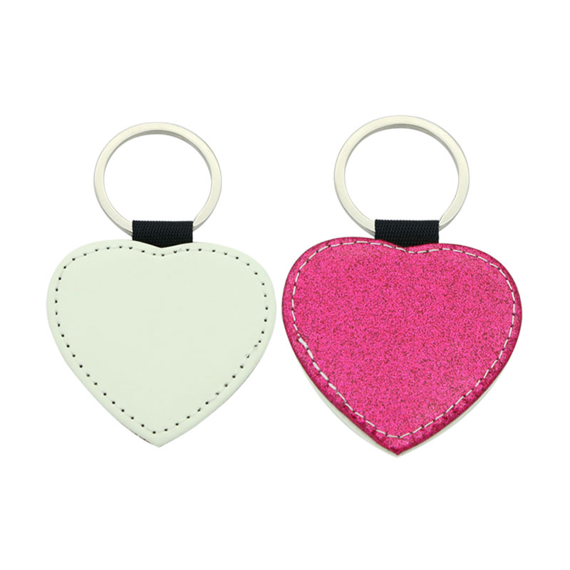 سلسلة مفاتيح على شكل قلب من الجلد اللامع بالتسامي - طباعة على جانب واحد