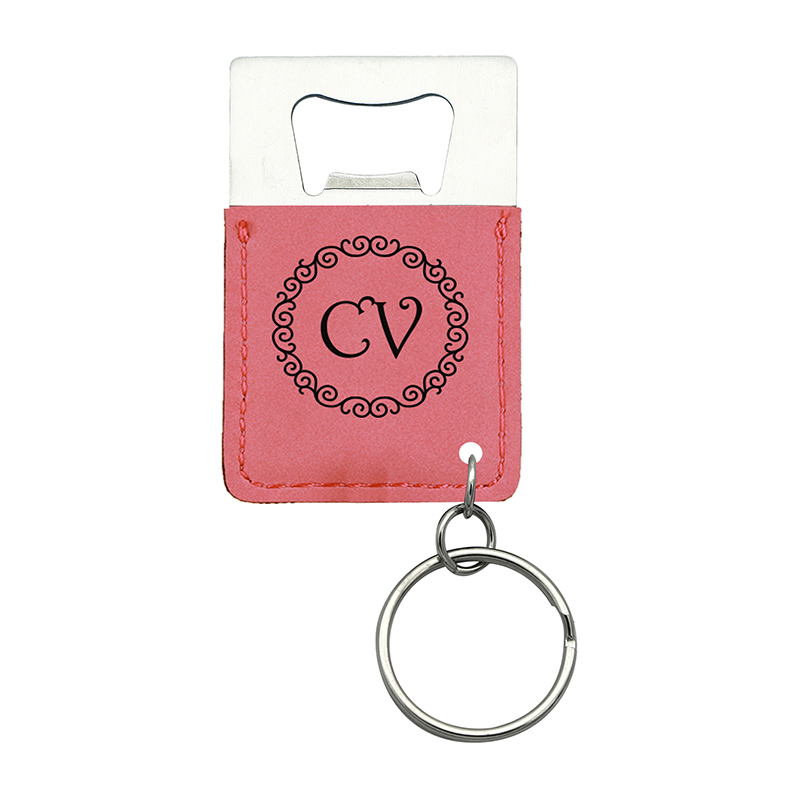 Laserable Leatherette Rectangle Bottle Opener Keychain