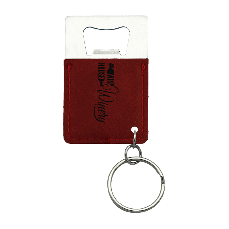 Laserable Leatherette Rectangle Bottle Opener Keychain