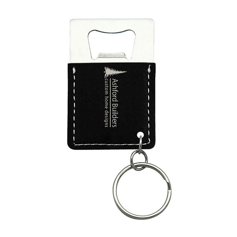 Laserable Leatherette Rectangle Bottle Opener Keychain
