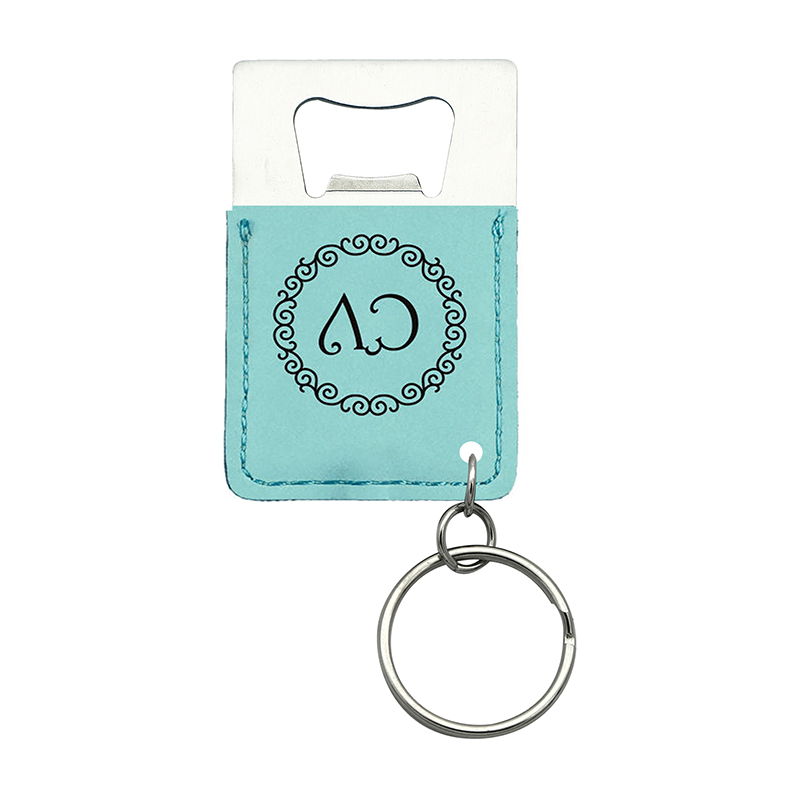 Laserable Leatherette Rectangle Bottle Opener Keychain