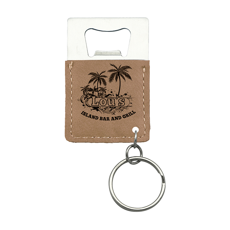 Laserable Leatherette Rectangle Bottle Opener Keychain
