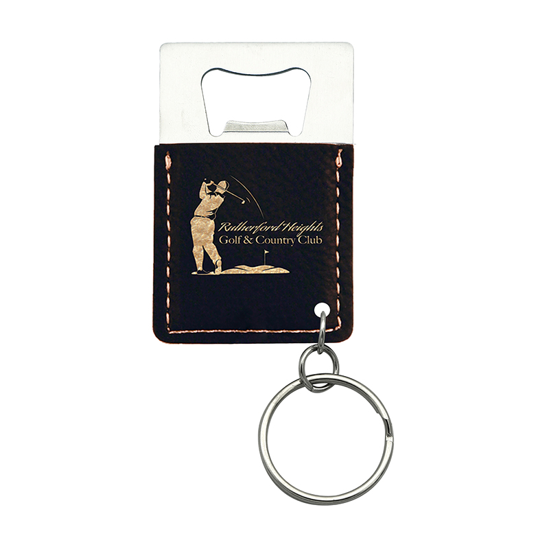 Laserable Leatherette Rectangle Bottle Opener Keychain
