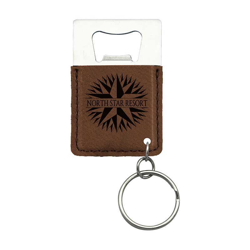 Laserable Leatherette Rectangle Bottle Opener Keychain