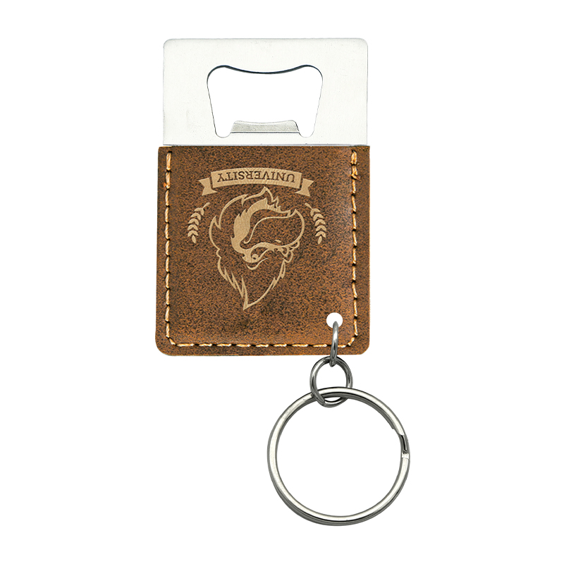 Laserable Leatherette Rectangle Bottle Opener Keychain