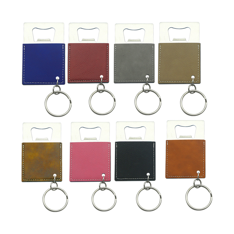 Laserable Leatherette Rectangle Bottle Opener Keychain